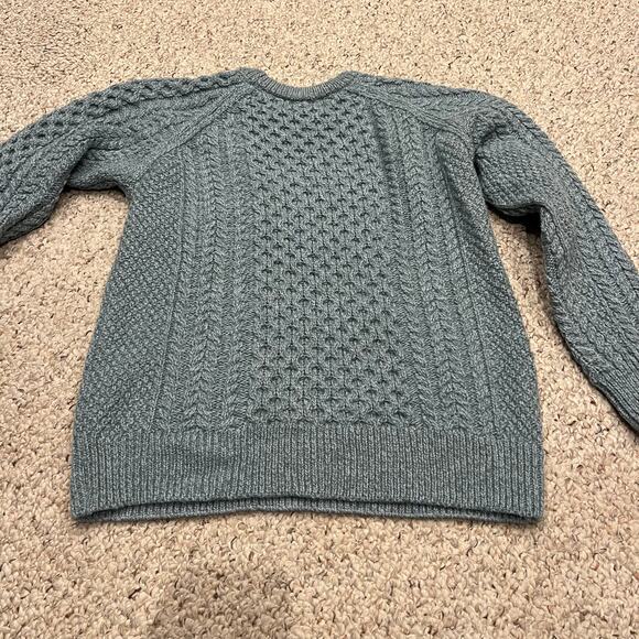 Original Aran Co 100% Wool Cable Knit Chunky Sweater Sz M Blue - Picture 6 of 6